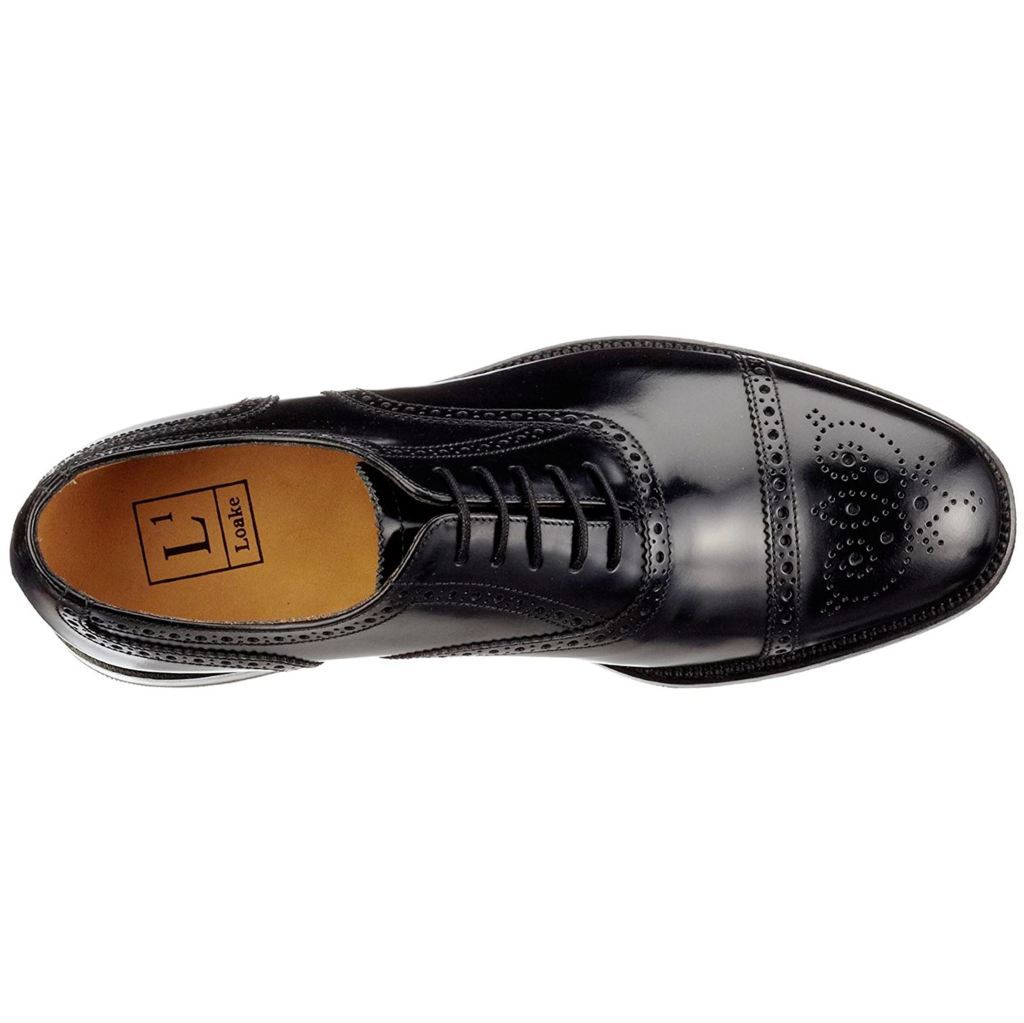 Loake 201 Black Mens Leather Semi-Brogue Formal Oxford Shoes - UK 8