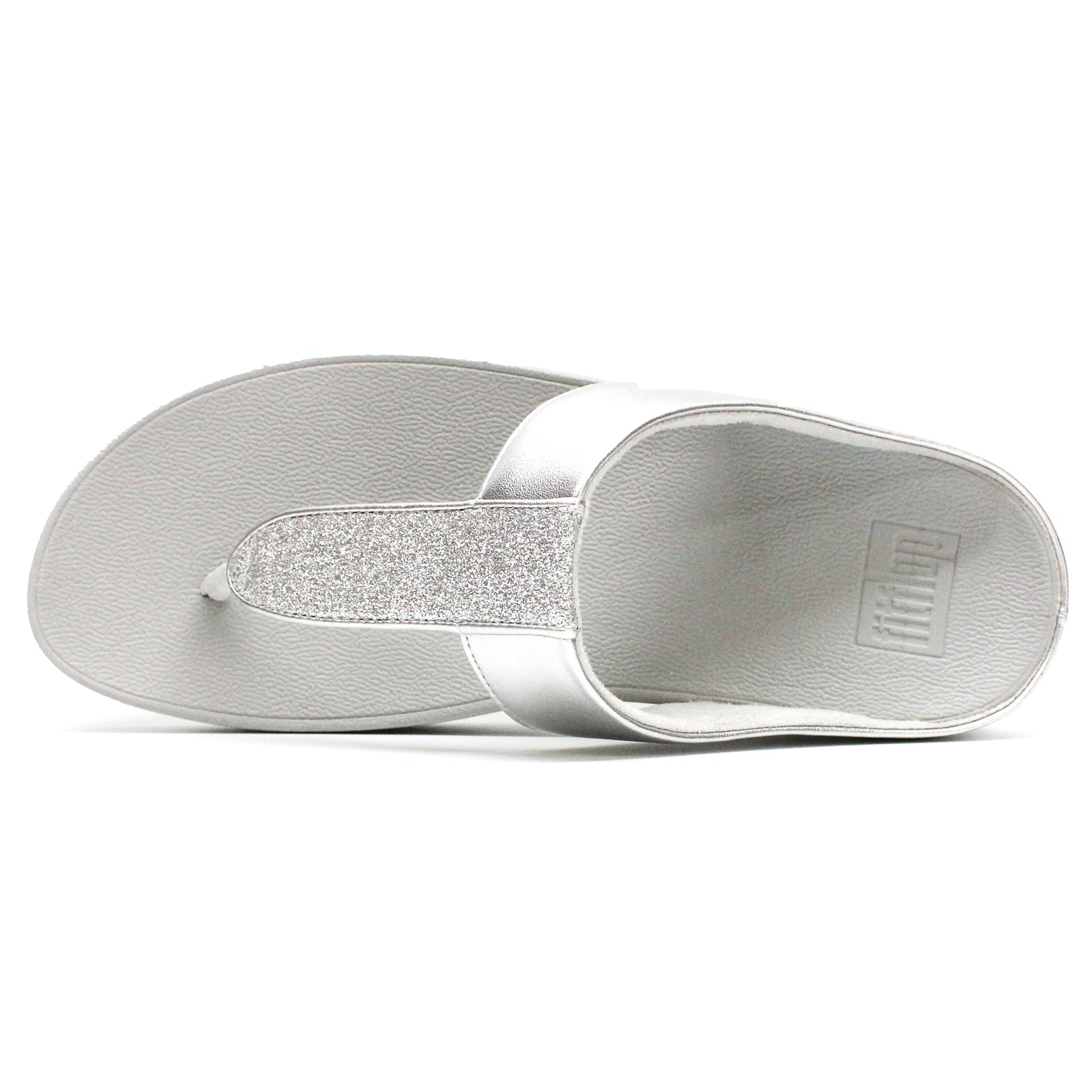 FitFlop Fino Glitterdust Metallic Toe Post Synthetic Leather Womens Sandals#color_silver