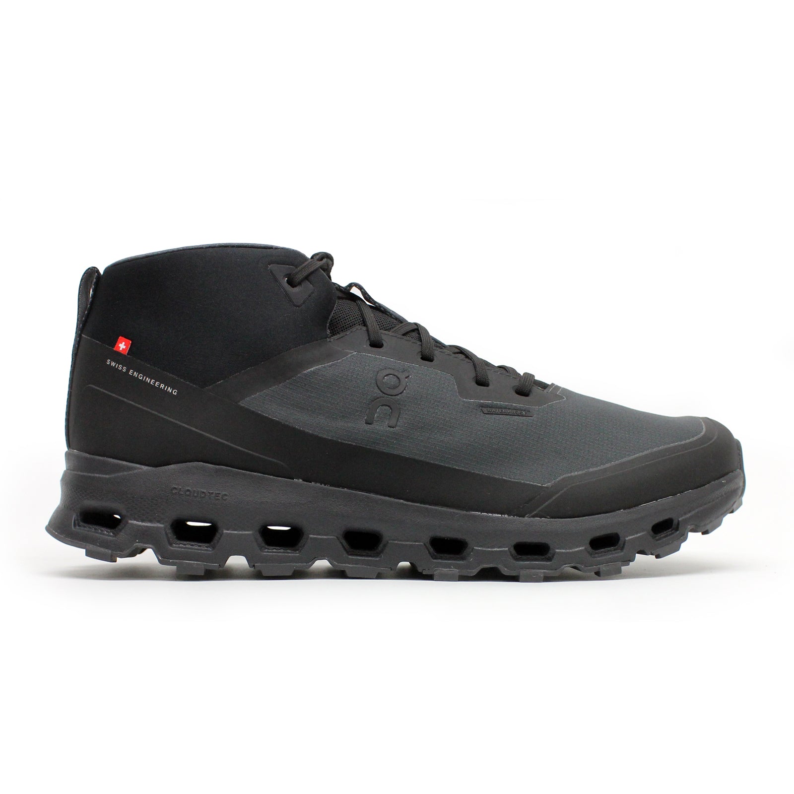 On Cloudroam Waterproof Textile Synthetic Mens Boots#color_black eclipse