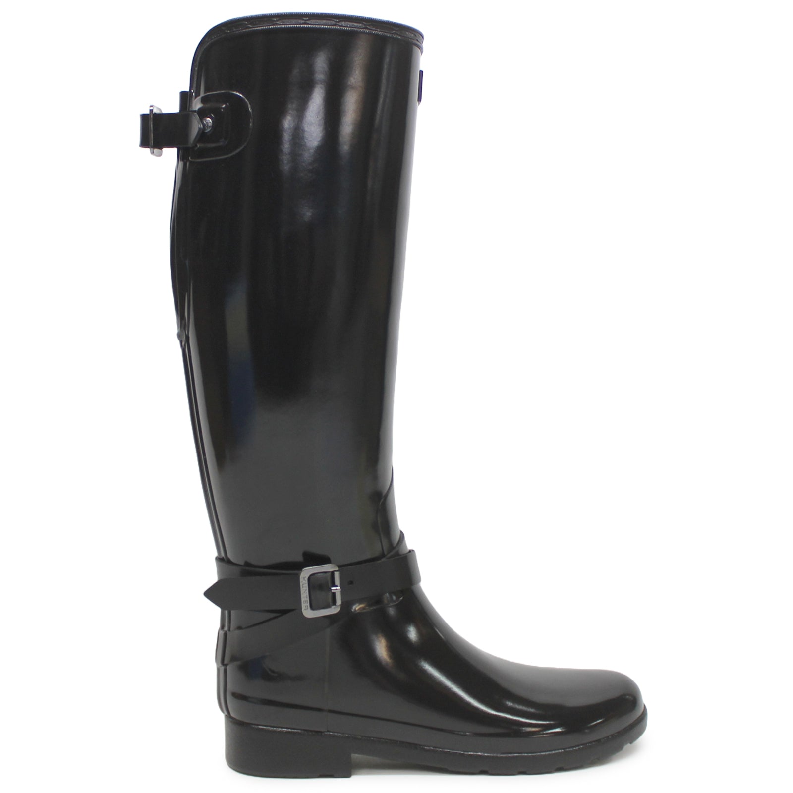 Hunter Refined Gloss Rubber Adjustable Women's Tall Wellington Boots#color_black