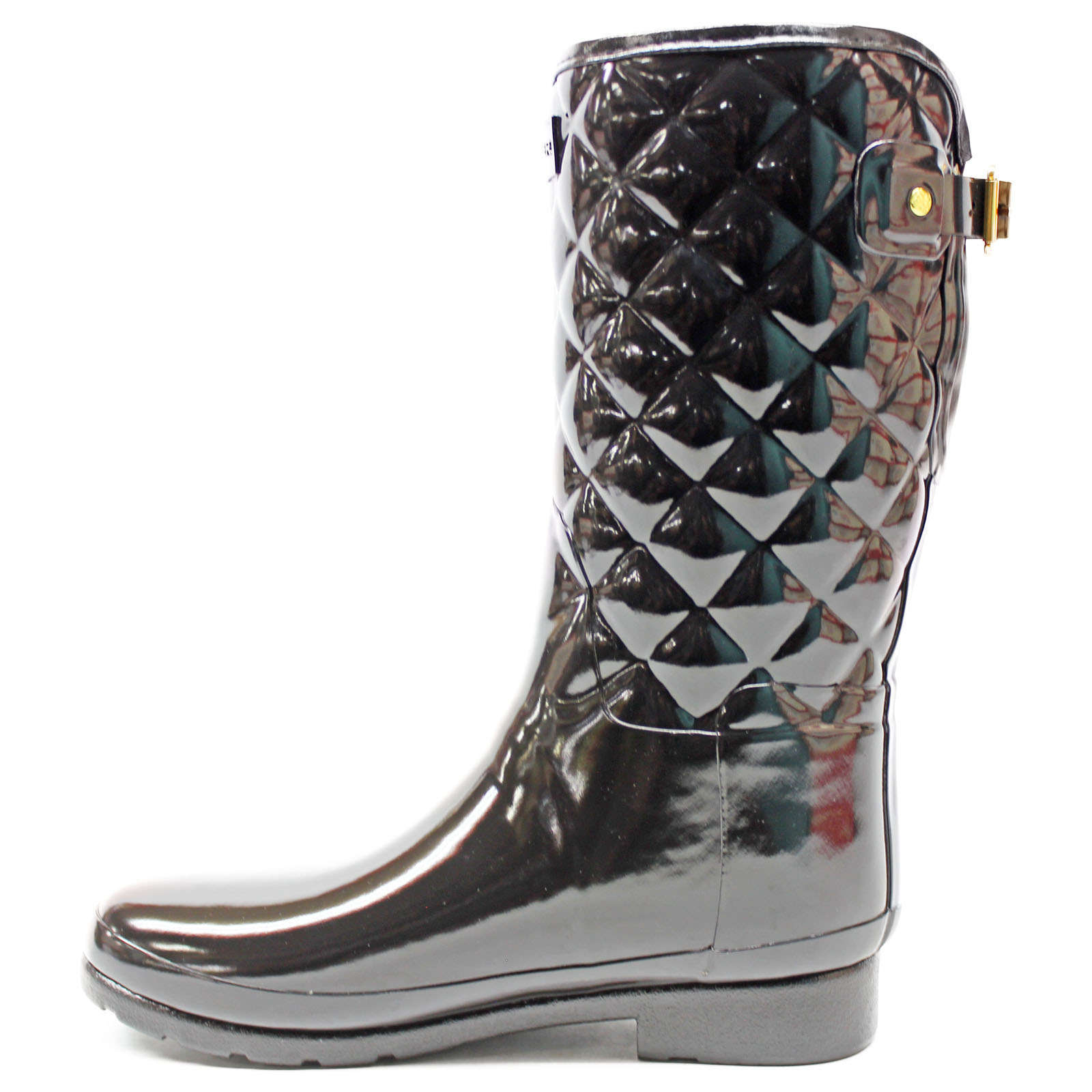 Hunter Womens Boots Refined Gloss Quilt Short Casual Pull-On Buckle Rubber - UK 8