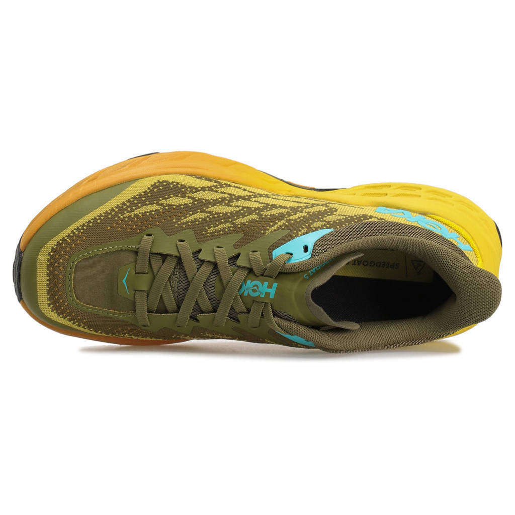 Hoka One One Speedgoat 5 Textile Synthetic Mens Trainers#color_avocado passion fruit