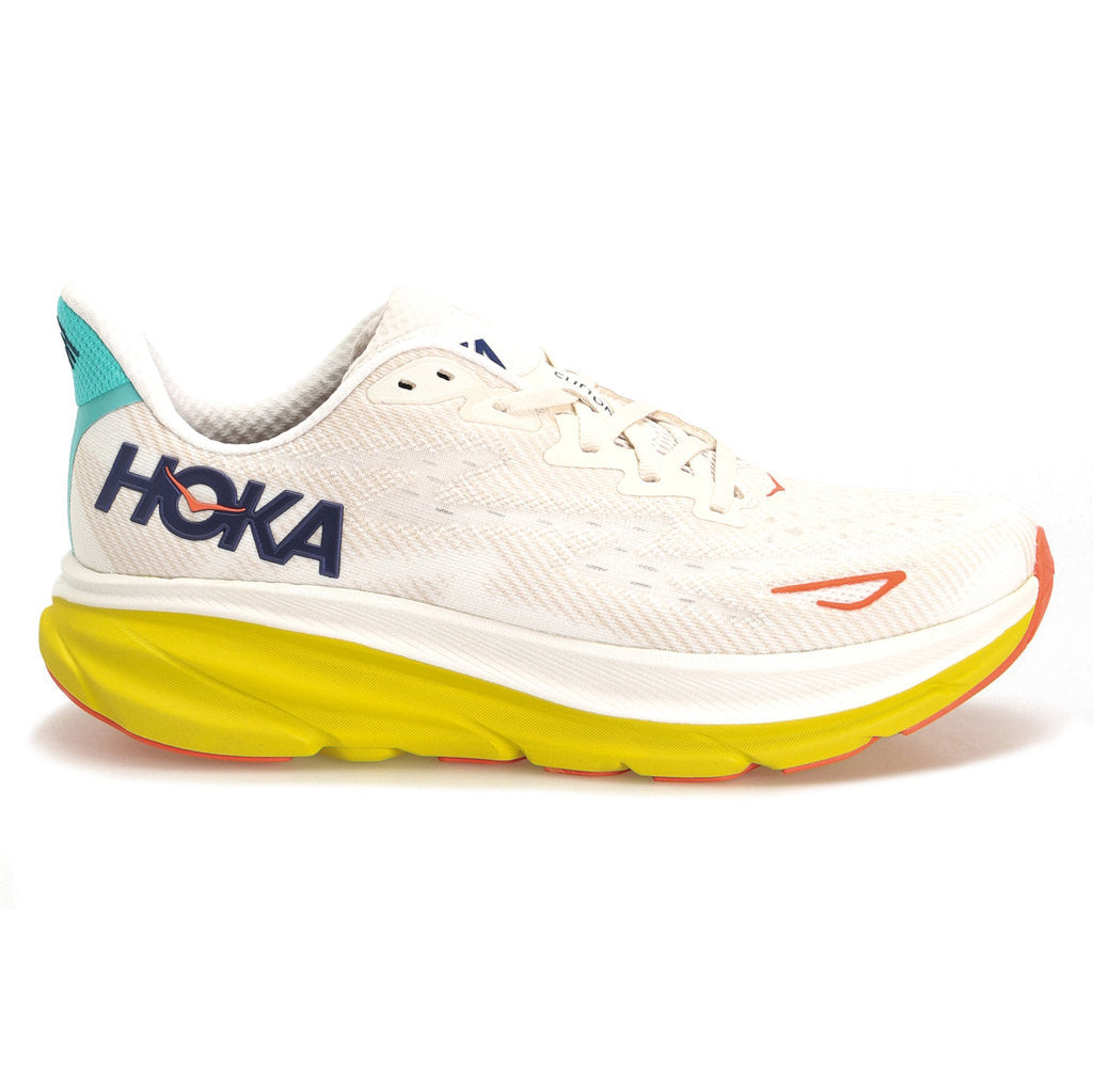 Hoka One One Clifton 9 Textile Mens Trainers#color_eggnog passion fruit