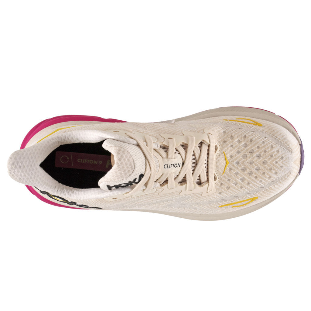 Hoka One One Clifton 9 Textile Womens Trainers#color_eggnog blanc de blanc