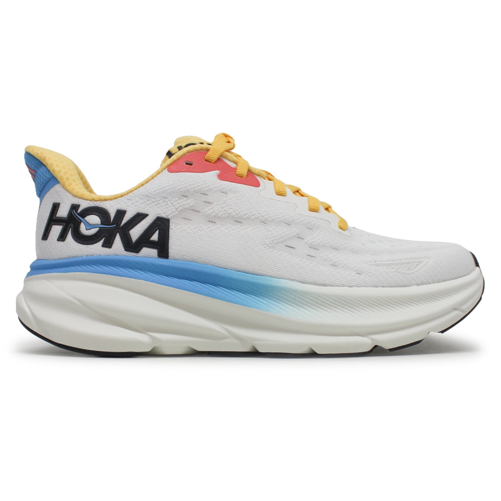 Hoka One One Clifton 9 Textile Womens Sneakers#color_Blanc De Blanc Swim Day