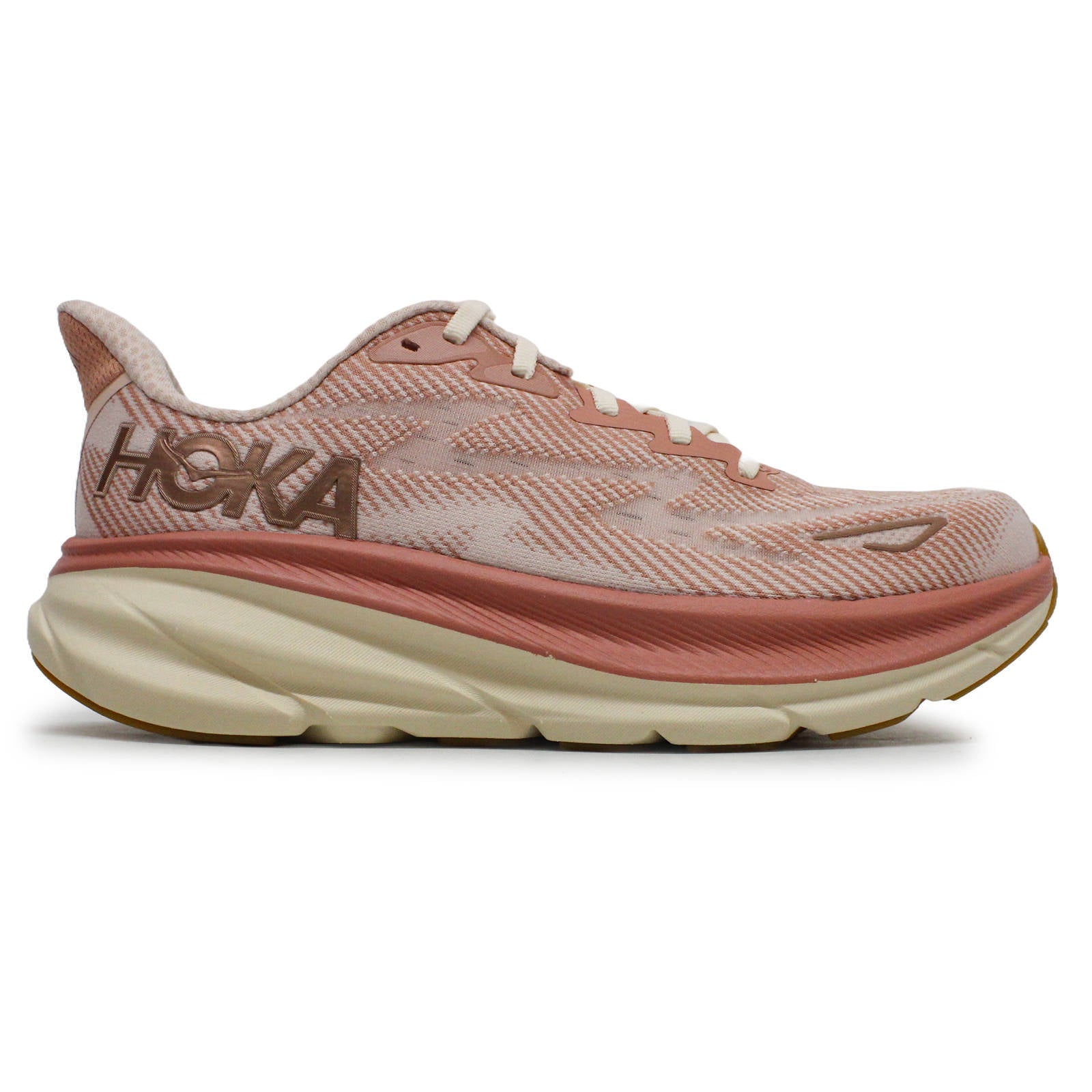 Hoka One One Clifton 9 Textile Womens Sneakers#color_Sandstone Cream