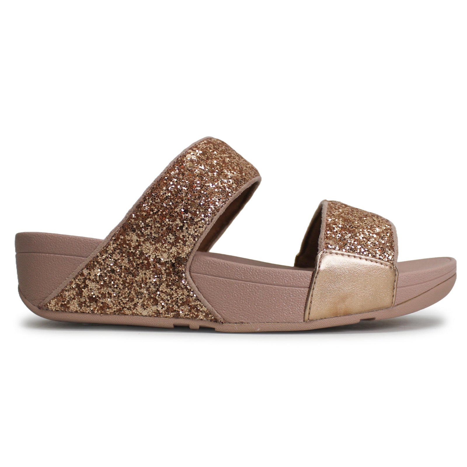 FitFlop Lulu Glitter Slides Synthetic Womens Sandals#color_rose gold