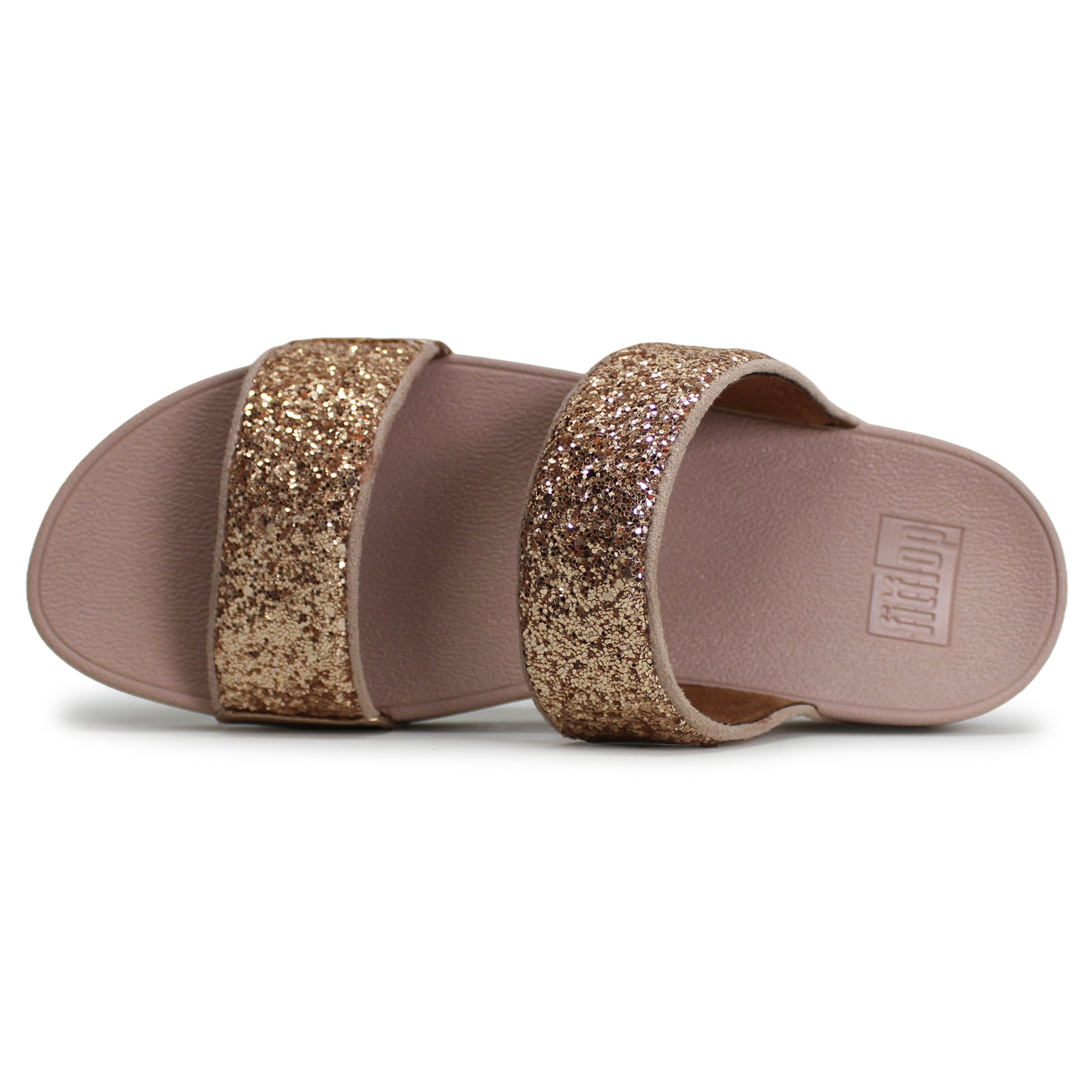 FitFlop Lulu Glitter Slides Synthetic Womens Sandals#color_rose gold