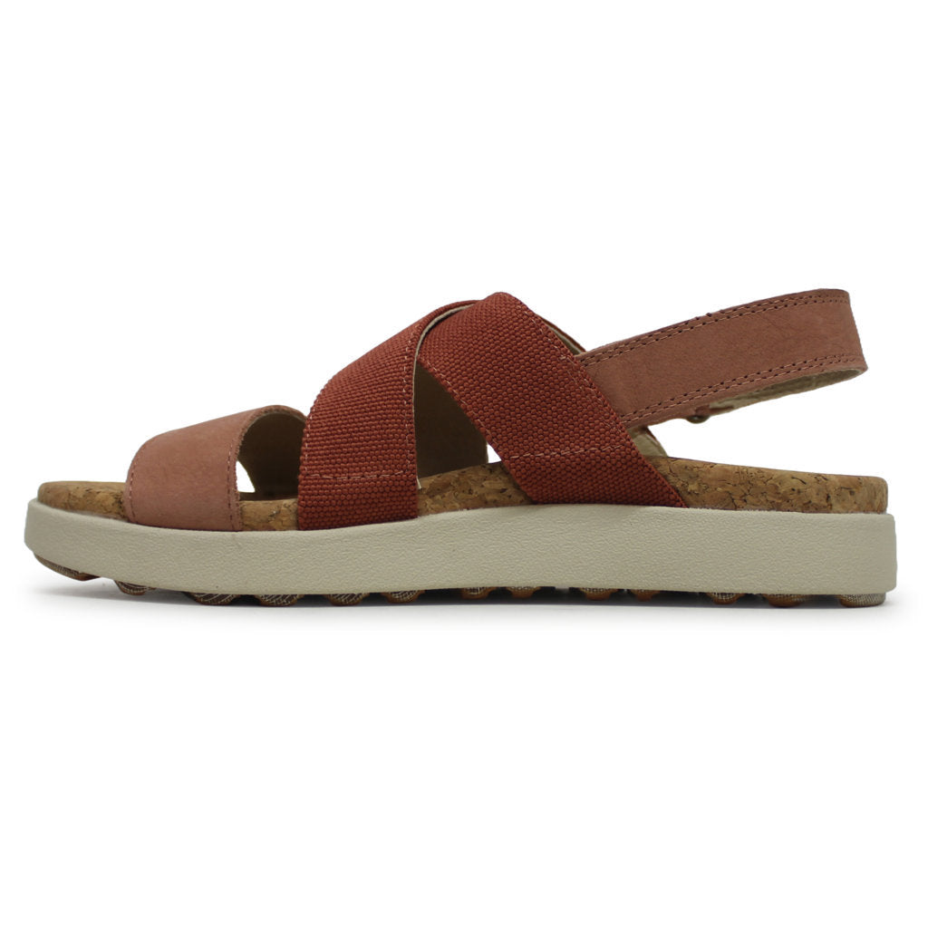 Keen Elle Criss Cross Leather Textile Womens Sandals#color_baked clay cork