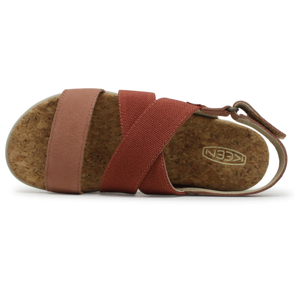 Keen Elle Criss Cross Leather Textile Womens Sandals#color_baked clay cork