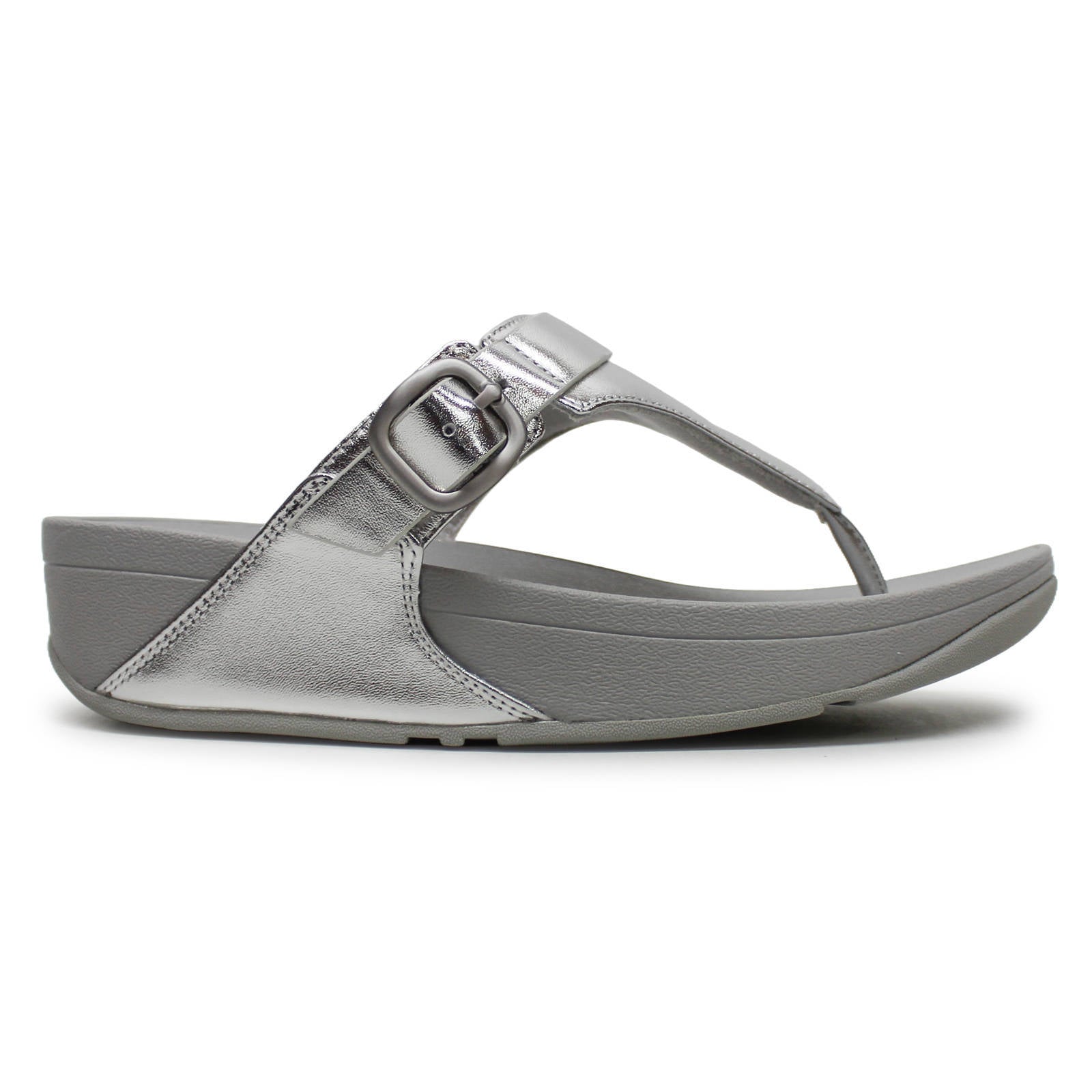 FitFlop Lulu Adjustable Leather Toe Post Leather Womens Sandals#color_Silver