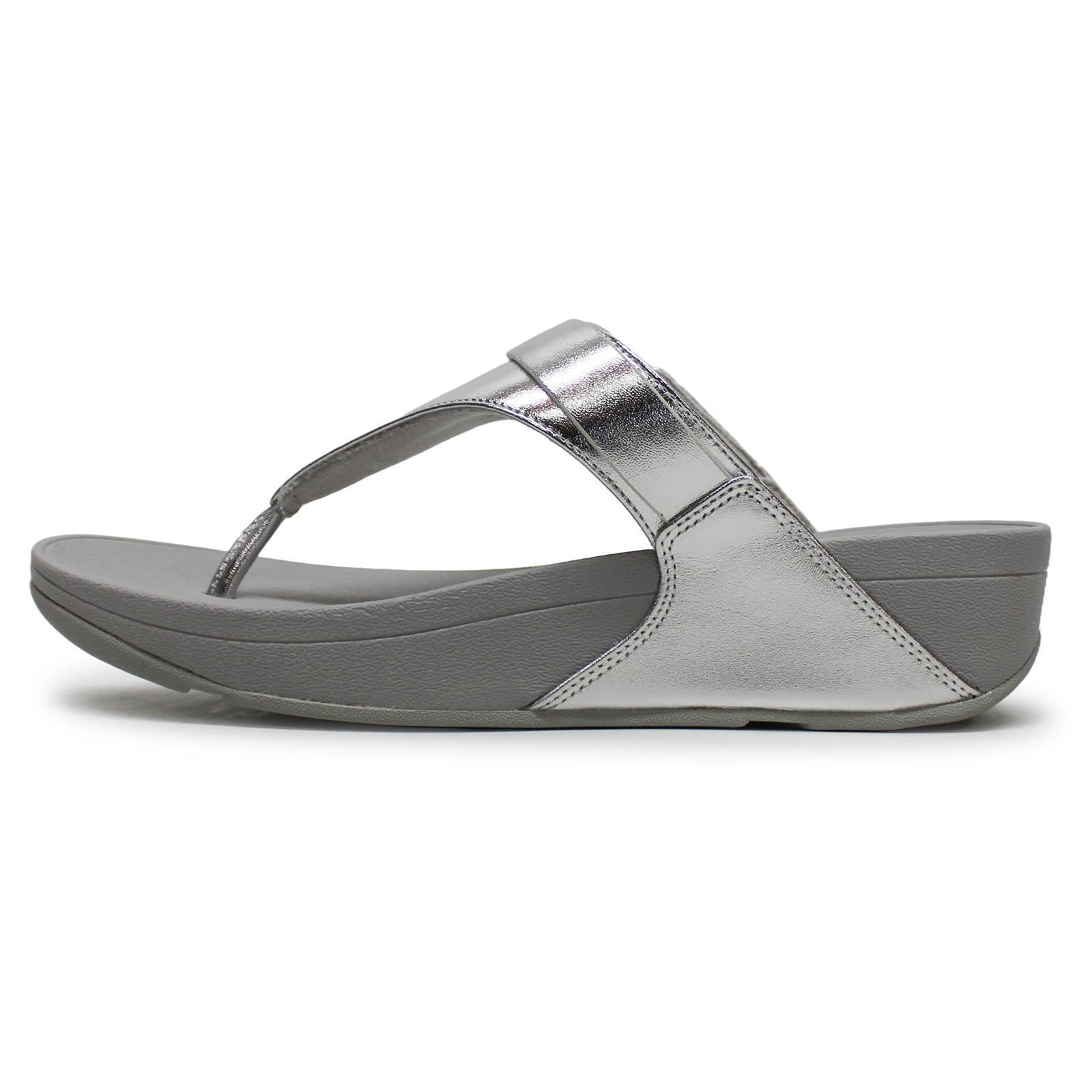 FitFlop Lulu Adjustable Leather Toe Post Leather Womens Sandals#color_Silver