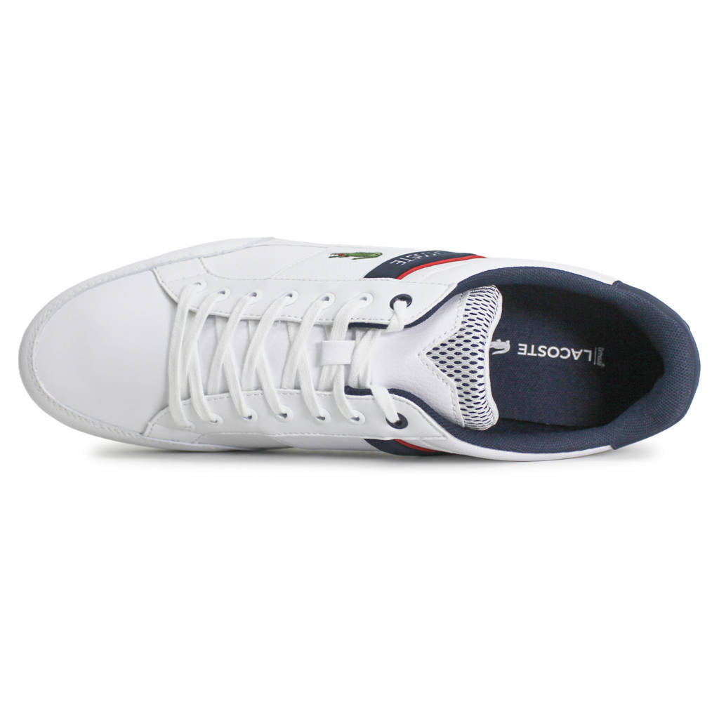 Lacoste Chaymon Textile Synthetic Mens Trainers#color_white navy red