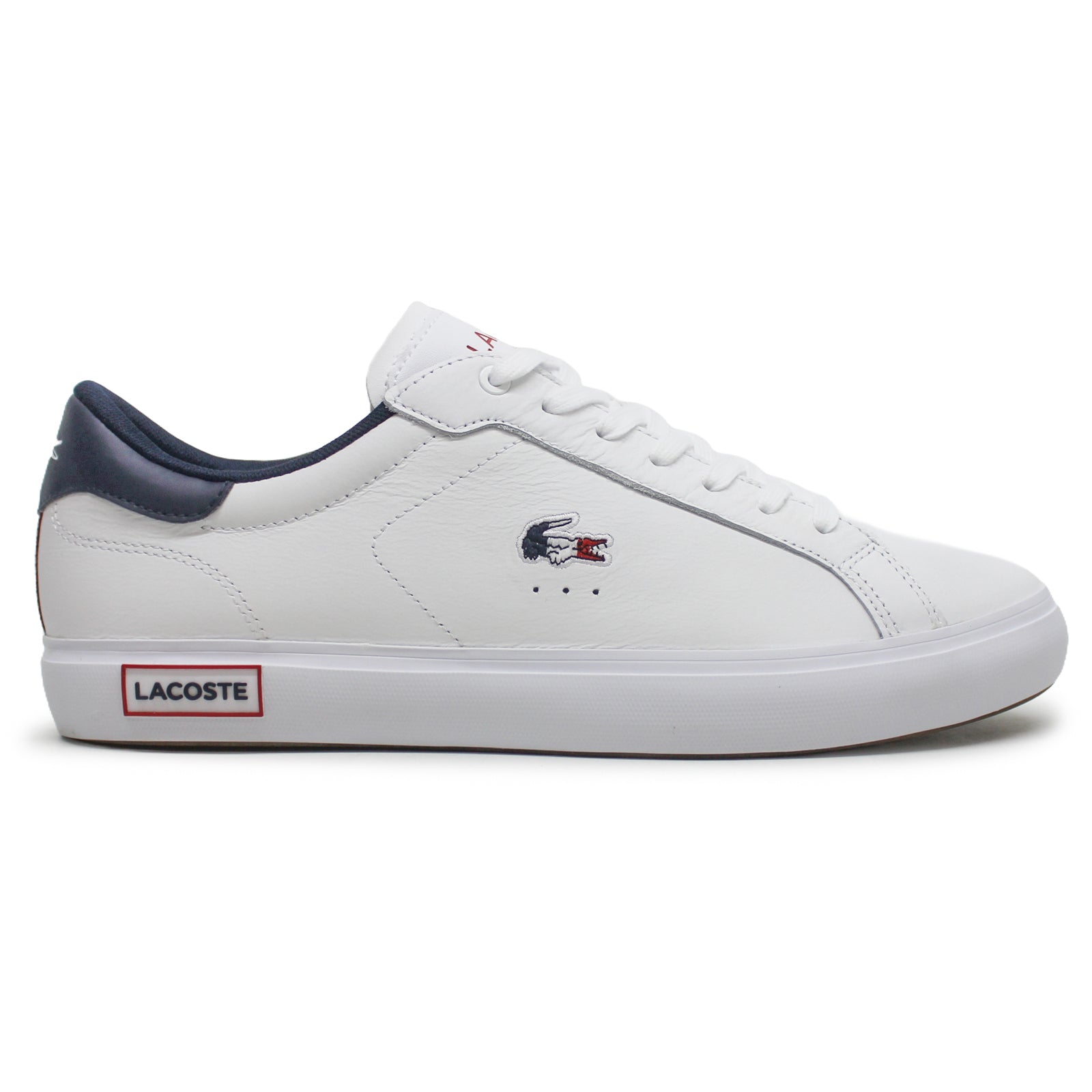 Lacoste Powercourt 7-43SMA0034407 Leather Synthetic Mens Trainers - White Navy Red - 43#color_white navy red