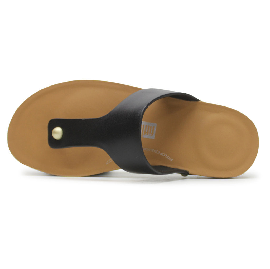 FitFlop Iqushion Toe Post Leather Womens Sandals#color_black