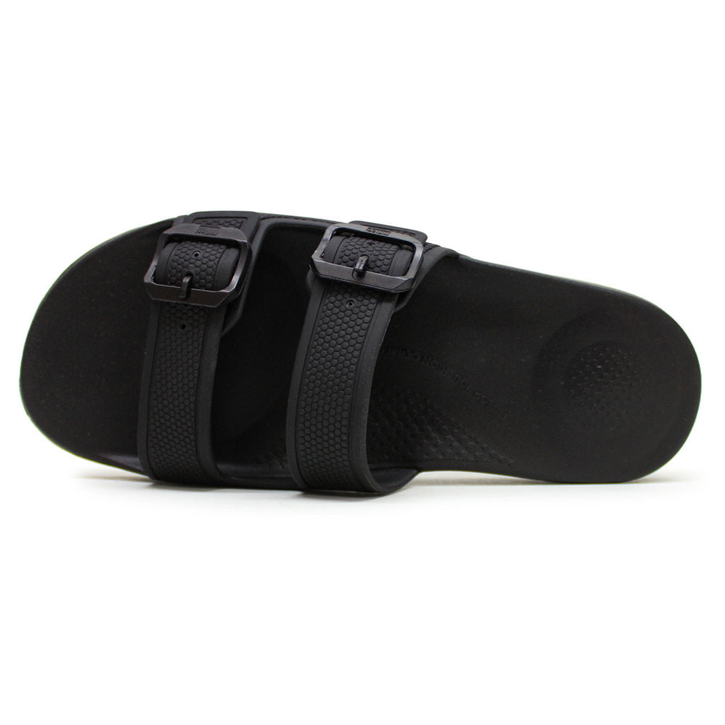 FitFlop Iqushion Two Bar Buckle Synthetic Womens Sandals#color_all black