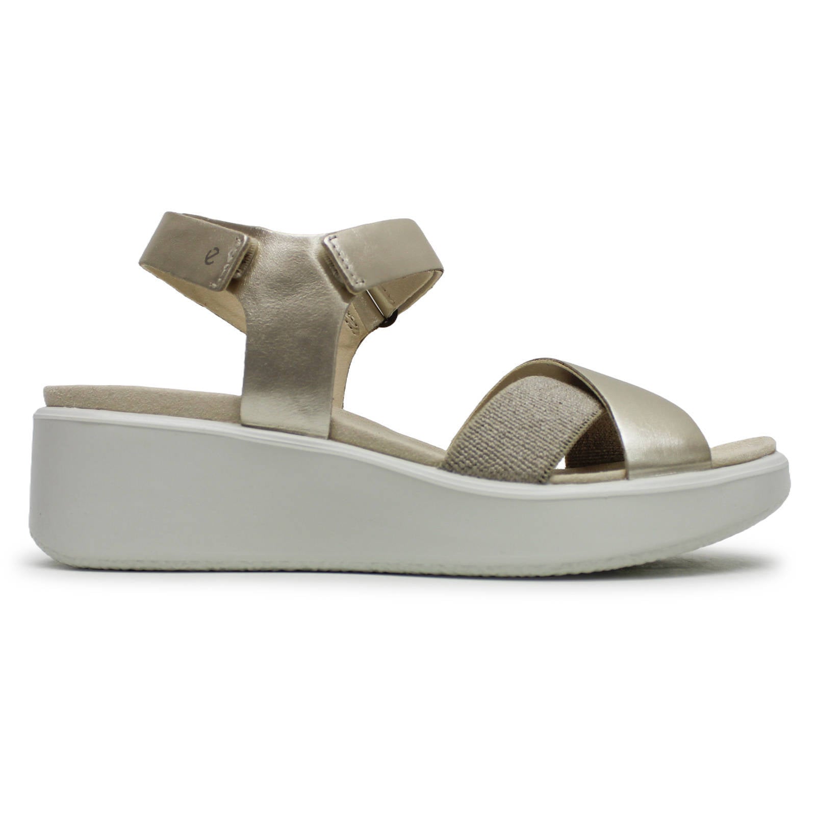 Ecco Flowt Wedge LX 273323 Leather Womens Sandals#color_pure white gold