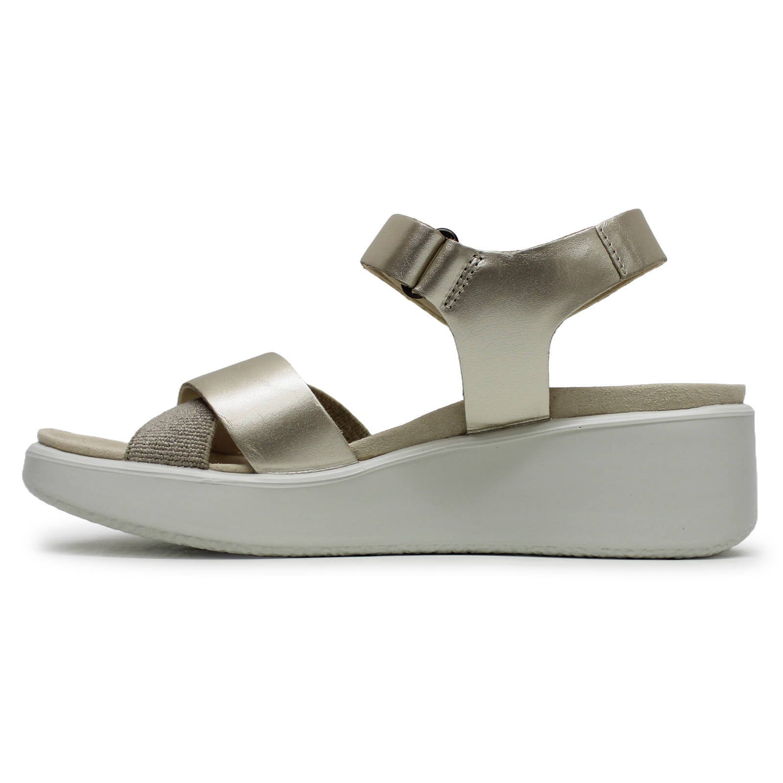 Ecco Flowt Wedge LX 273323 Leather Womens Sandals#color_pure white gold