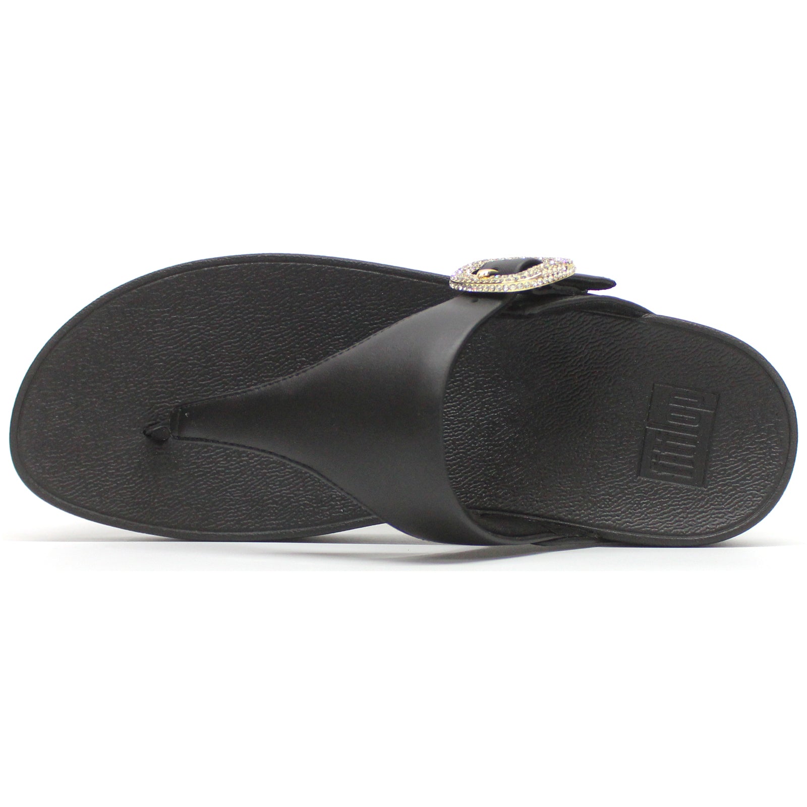 FitFlop Lulu Crystal Buckle Toe Post Leather Womens Sandals#color_black