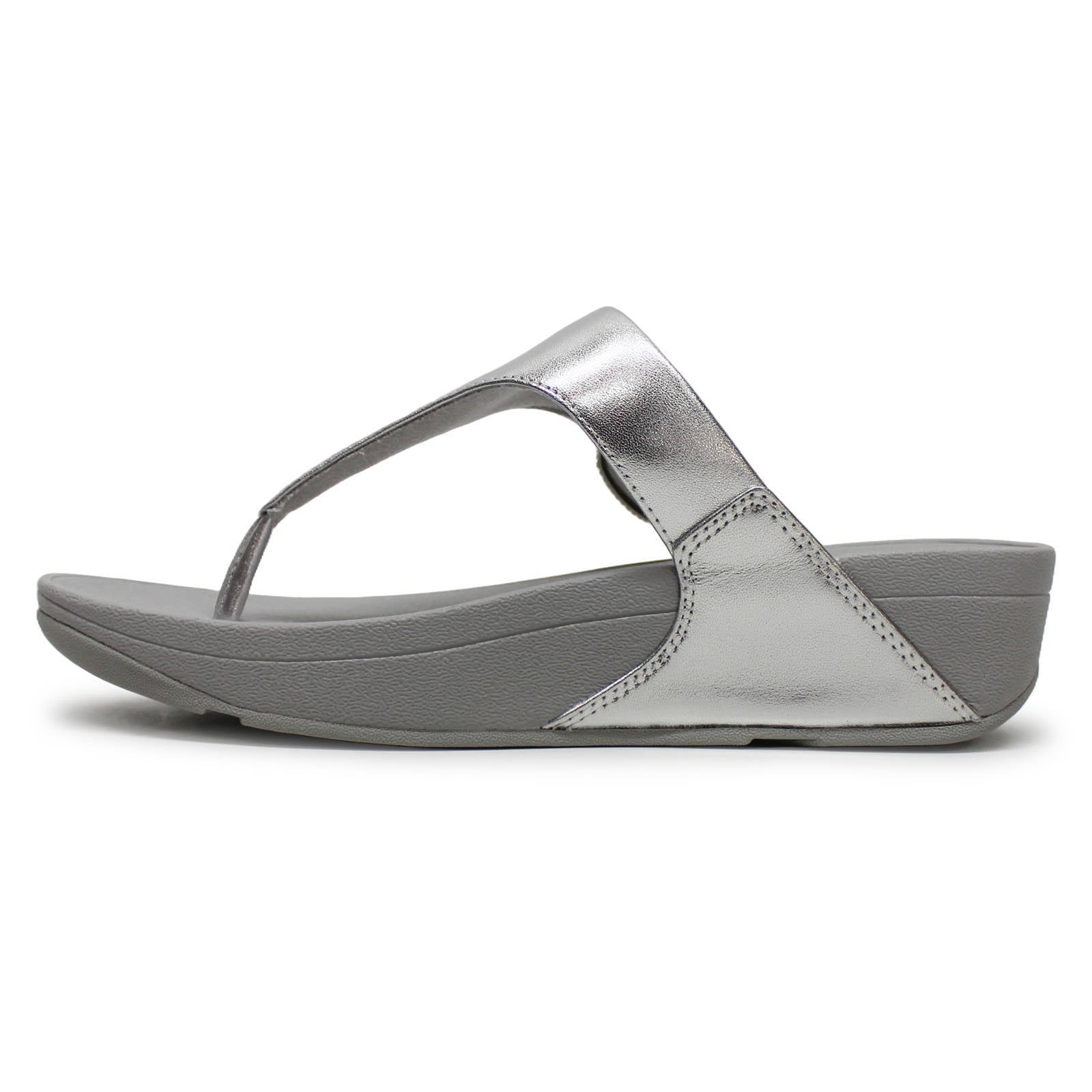 FitFlop Lulu Crystal Buckle Toe Post Leather Womens Sandals#color_silver