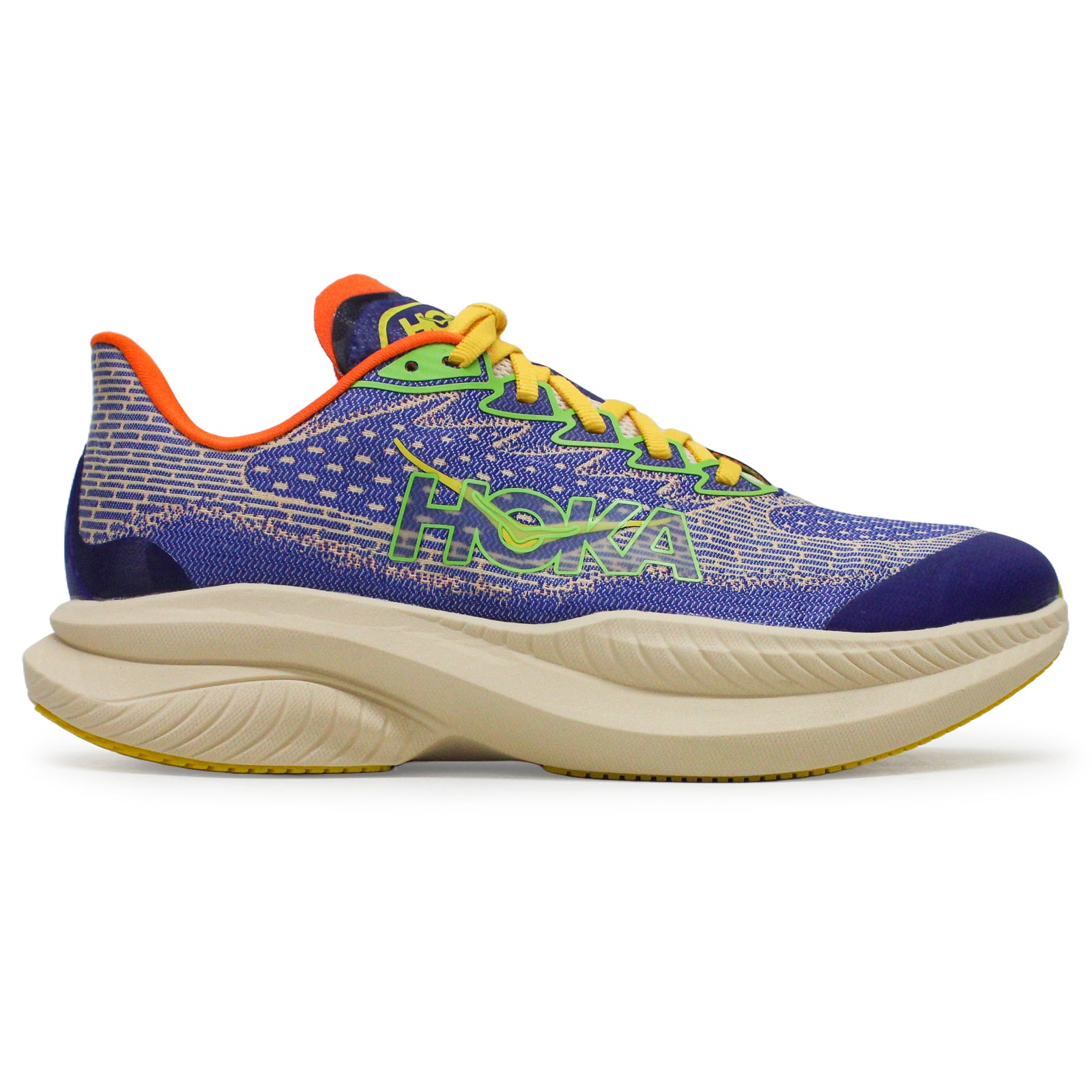 Hoka Mach 6 Textile Synthetic Kids Trainers#color_ultramarine electric tangerine