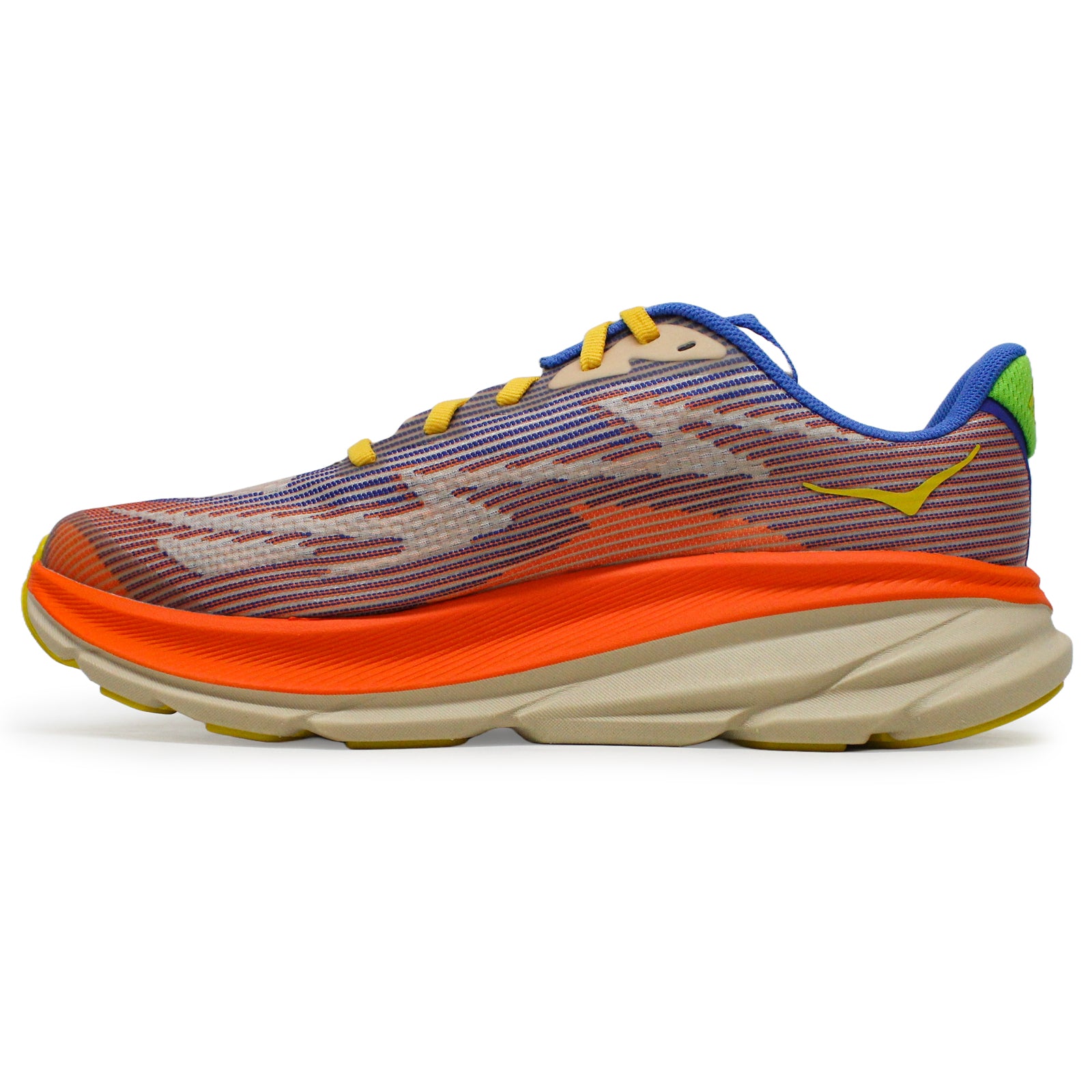 Hoka Clifton 9 Textile Synthetic Kids Trainers#color_ultramarine electric tangerine