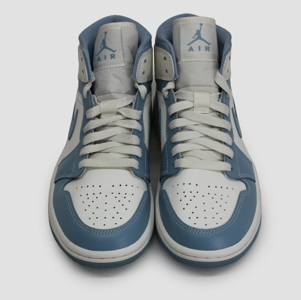 Air Jordan 1 Mid UNC Leather Womens Trainers White University Blue Sail