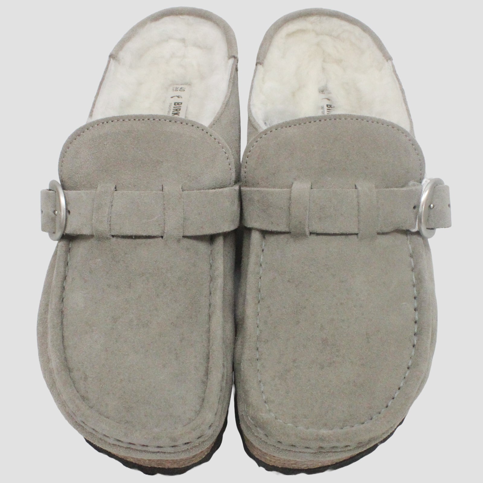 Birkenstock Buckley Shearling 1023442 Suede Unisex Sandals - Stone Coin - 40#color_stone coin