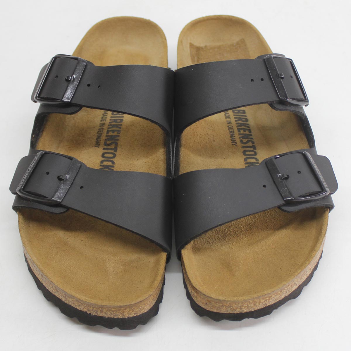 Birkenstock Arizona Black Womens Leather Two Strap Regular Fit Slide Sandals - UK 7