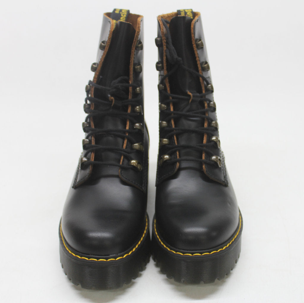 Dr.Martens Leona 7-Eyelet Black Womens Vintage Smooth Mid Heel Combat Boots - UK 6.5