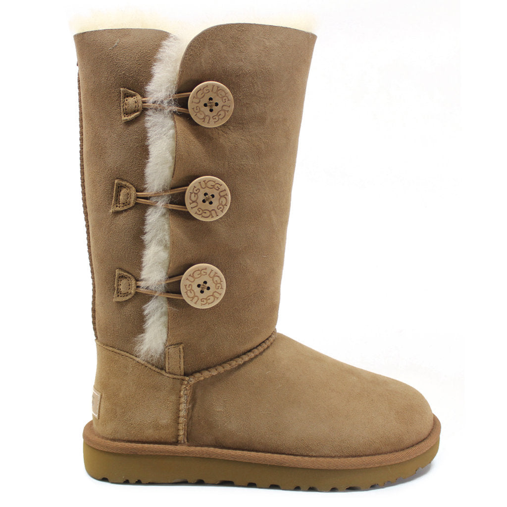 UGG Bailey Button Triplet II Suede Sheepskin Women's Tall Snow Boots#color_chestnut