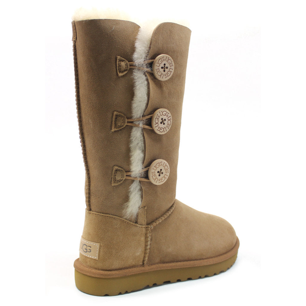 UGG Bailey Button Triplet II Suede Sheepskin Women's Tall Snow Boots#color_chestnut