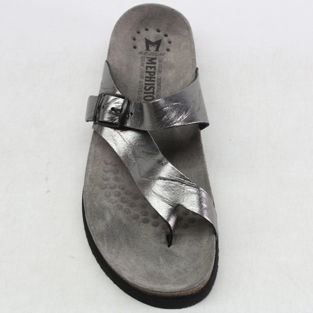 Mephisto Helen Grey Womens Leather Slip On Open-Back Toe-Post Sandals - UK 7.5