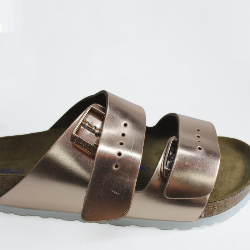 Birkenstock Arizona Metallic Copper Women Leather Soft Footbed Open-Back Sandals - UK 5