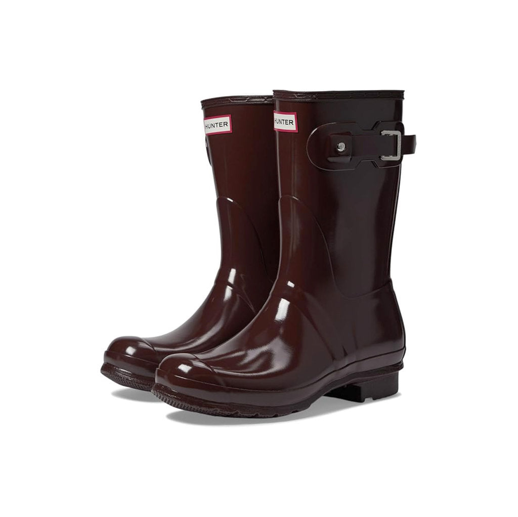 Hunter Original Short Gloss Rubber Womens Boots#color_brown bolt