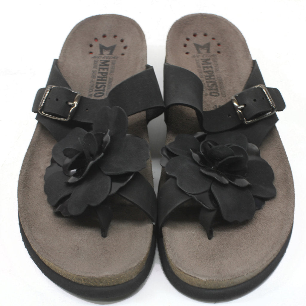 Mephisto Womens Sandals Helen Flower Buckle Strap Toe-Post Open Back Nubuck - UK 7.5