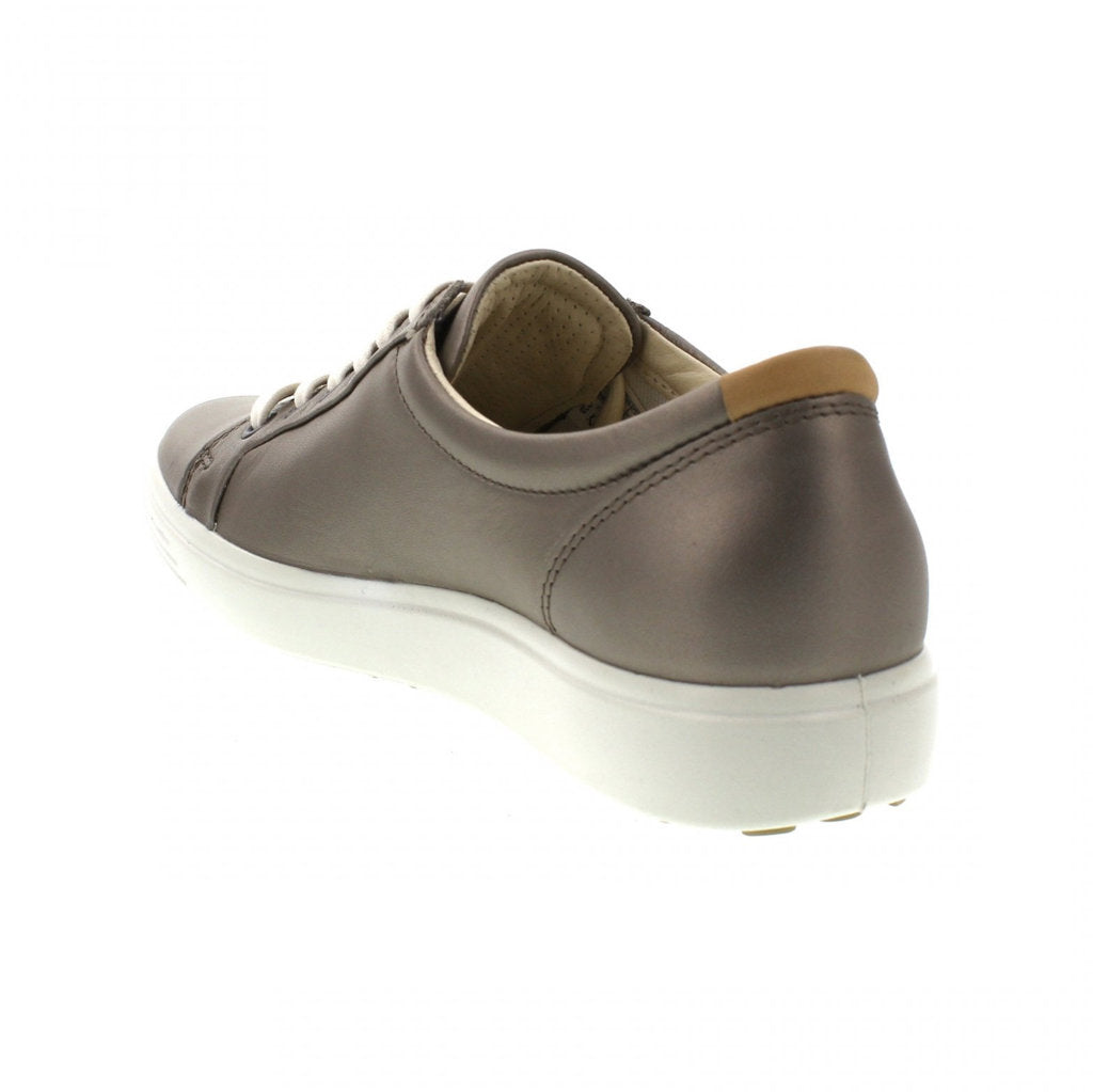 Ecco Soft 7 Metallic Leather Womens Trainers#color_stone metallic