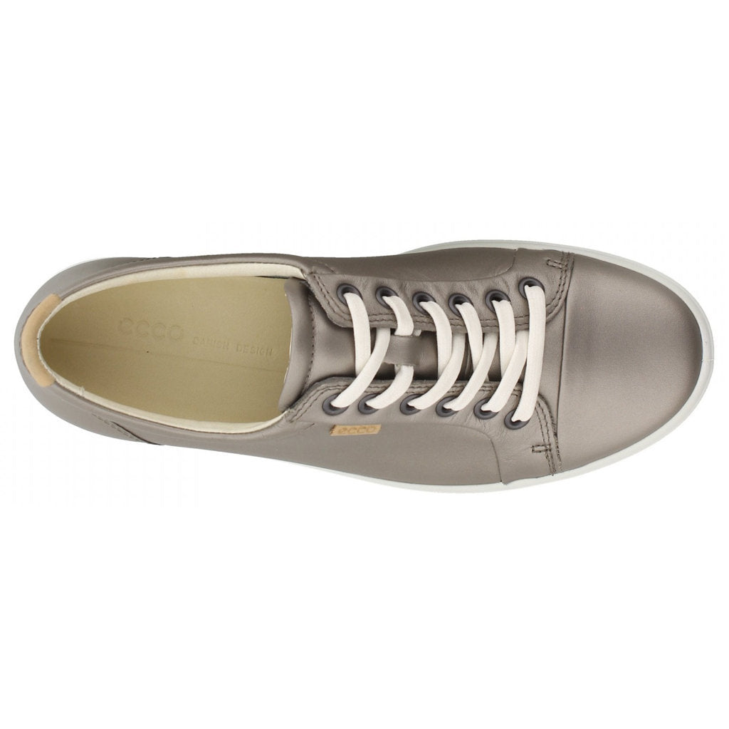 Ecco Soft 7 Metallic Leather Womens Trainers#color_stone metallic