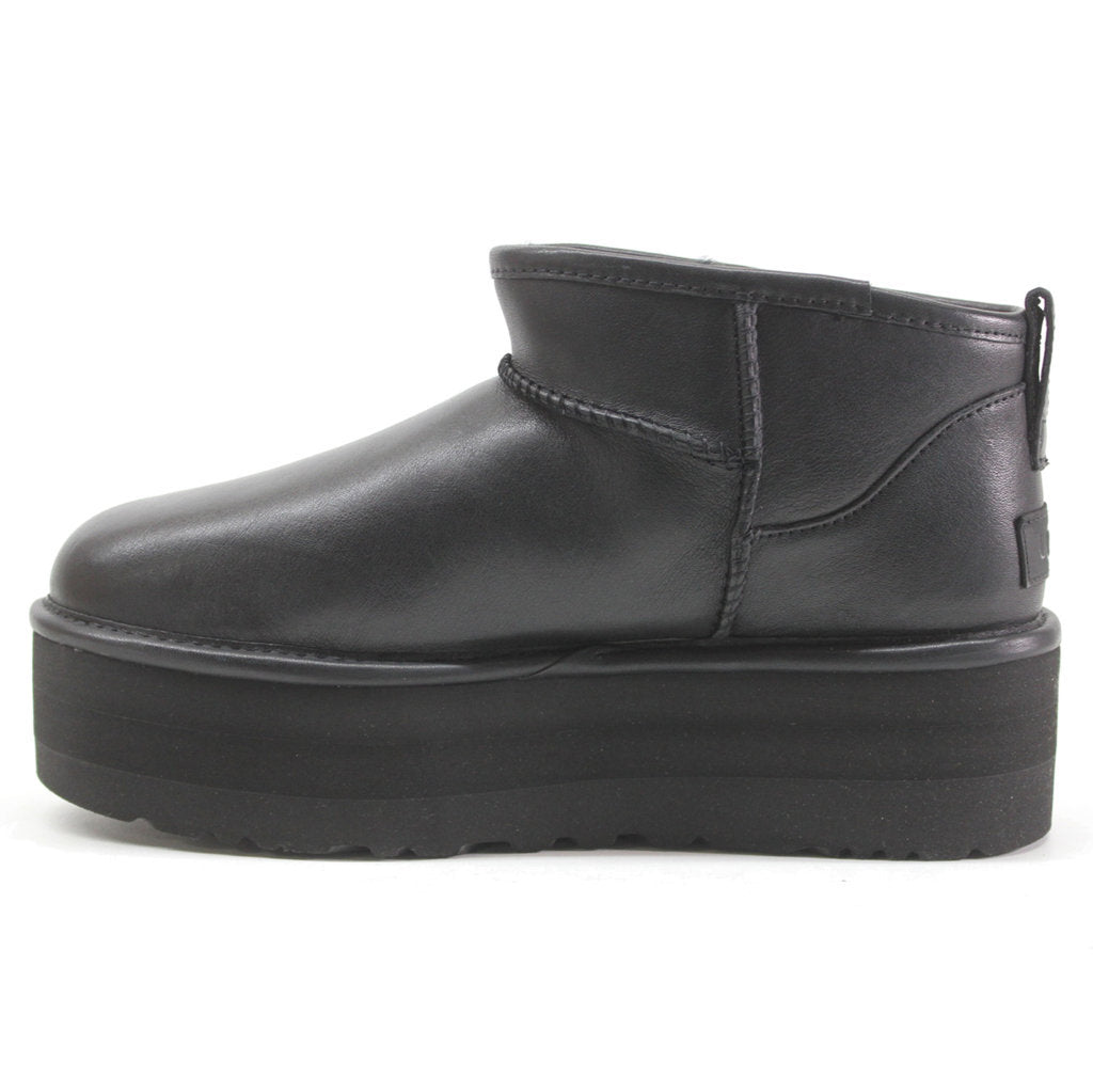 Ugg Classic Ultra Mini Platform Leather Womens Boots#color_black leather