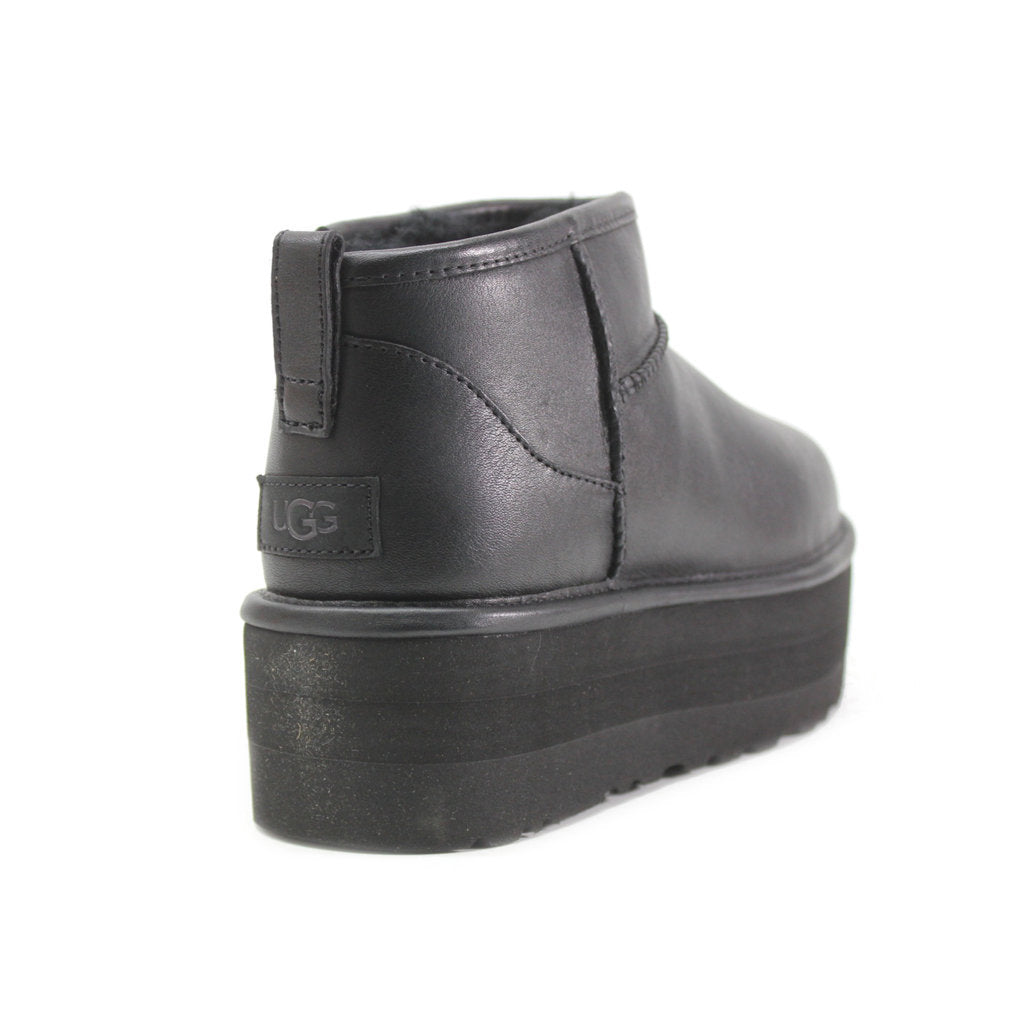 Ugg Classic Ultra Mini Platform Leather Womens Boots#color_black leather