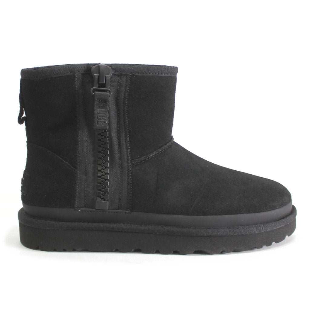 Ugg Classic Mini Zipper Tape Logo Suede Womens Boots#color_black